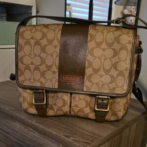 Coach Tan and Brown Signature Messenger Bag